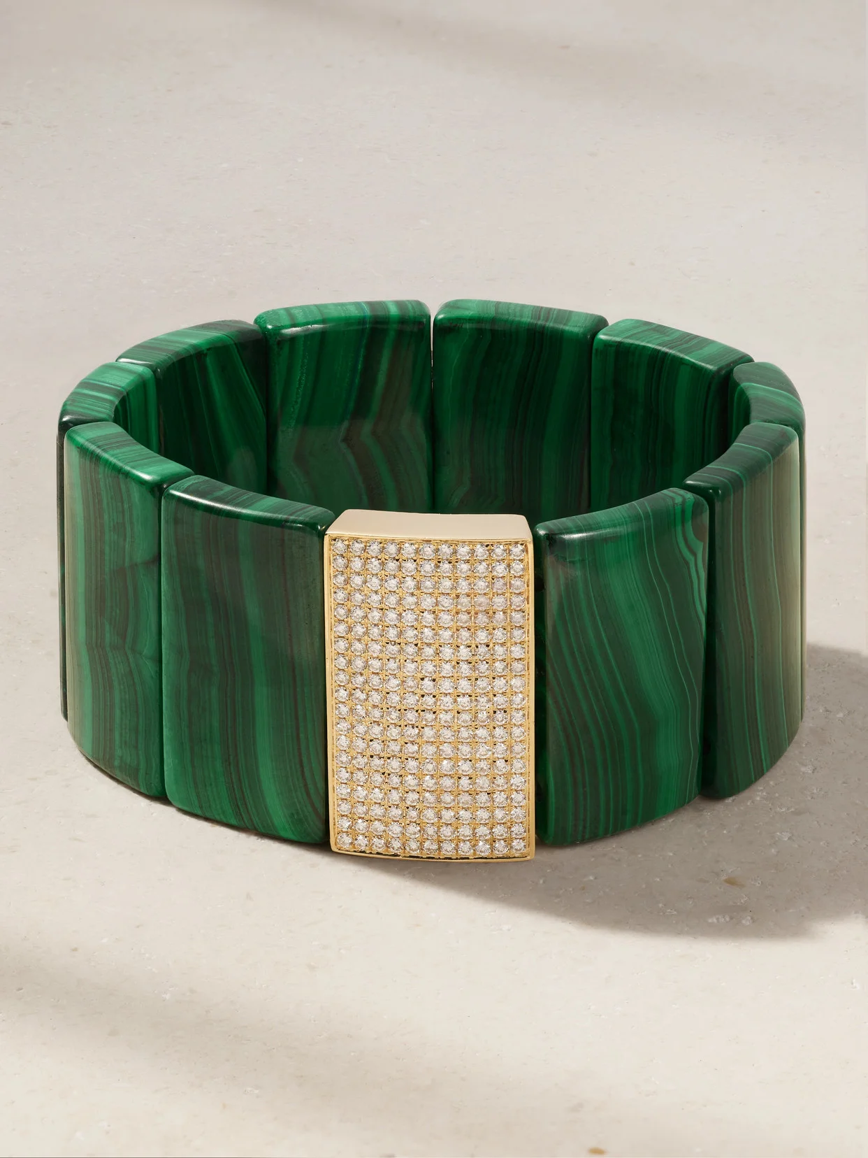 Large Spacer 14-karat Gold, Malachite And Diamond Bracelet - 1