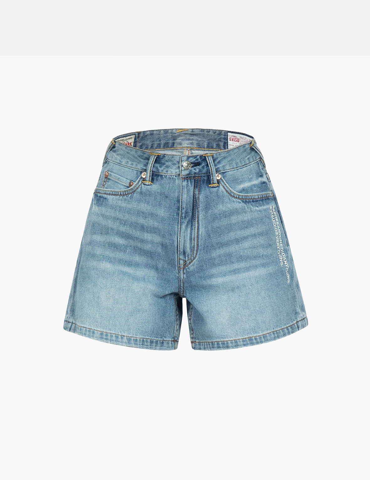 LUCKY CAT AND SEAGULL EMBROIDERY DENIM SHORTS - 2