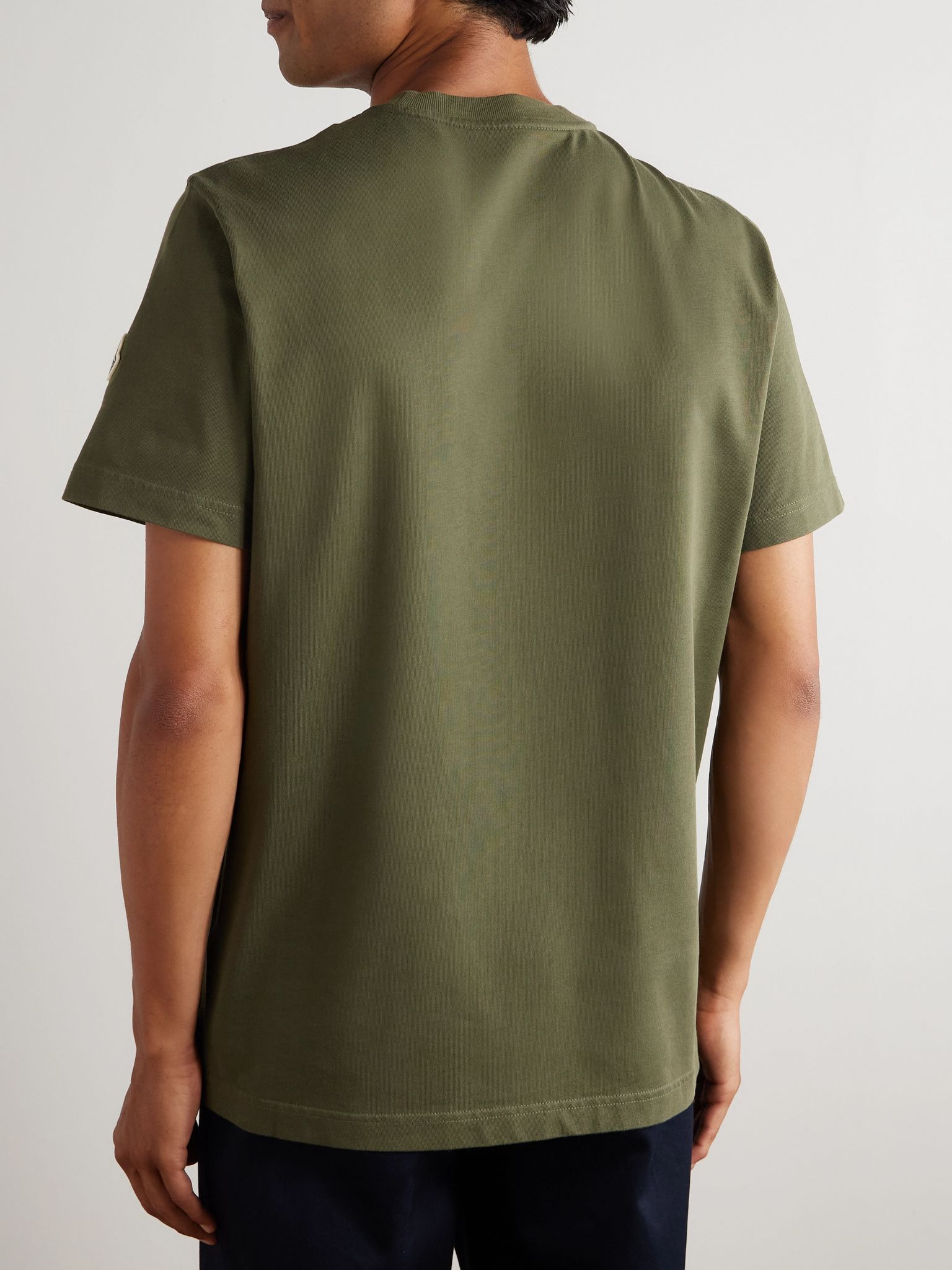 Logo-Flocked Appliquéd Cotton-Jersey T-Shirt Green - 3