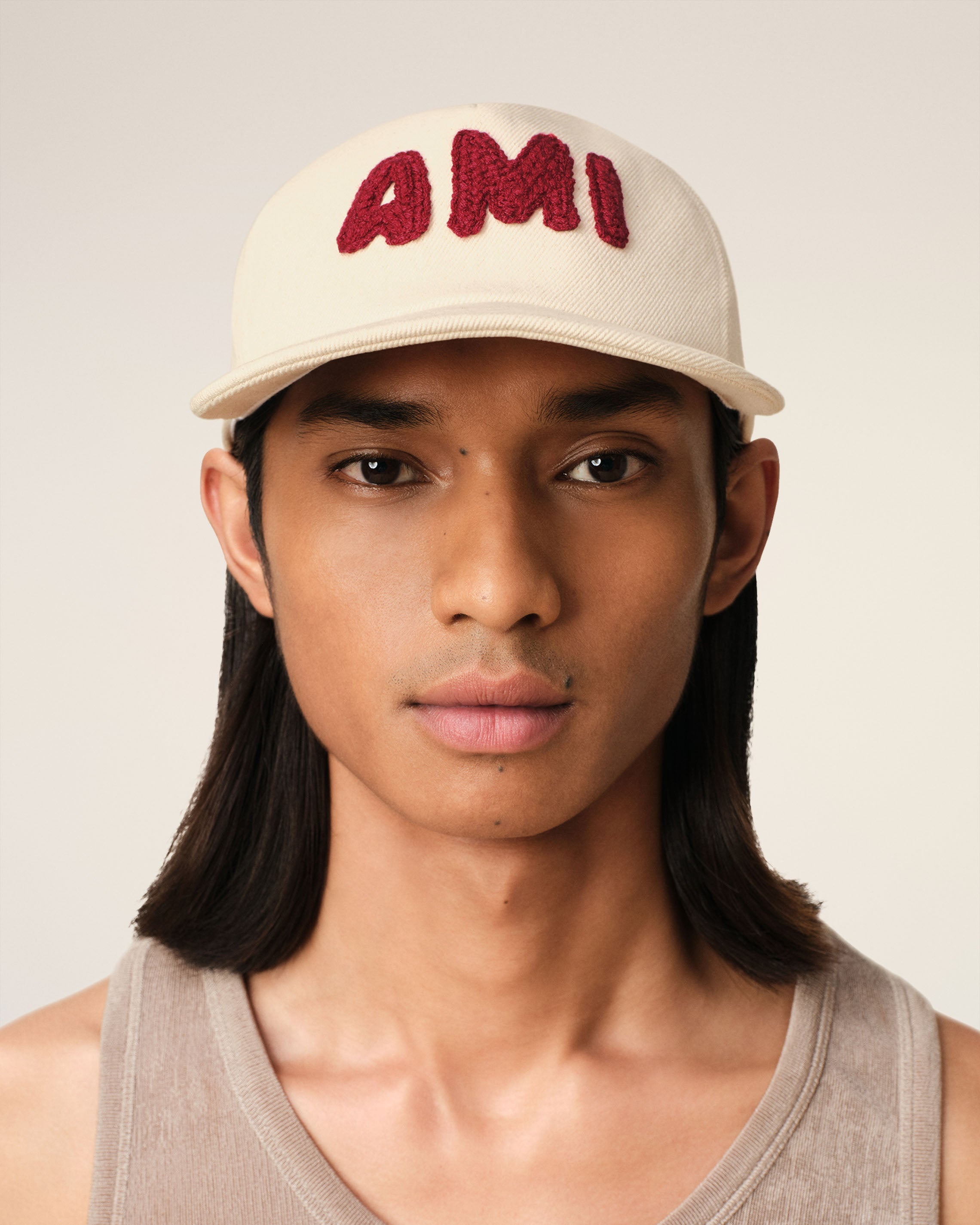 BEIGE COTTON AMI PARIS PATCH TRUCKER CAP - 2