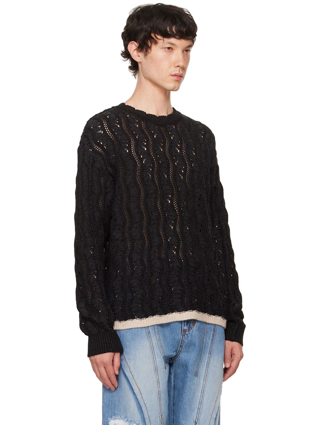 Black Two-Tone Wave Sweater - 2