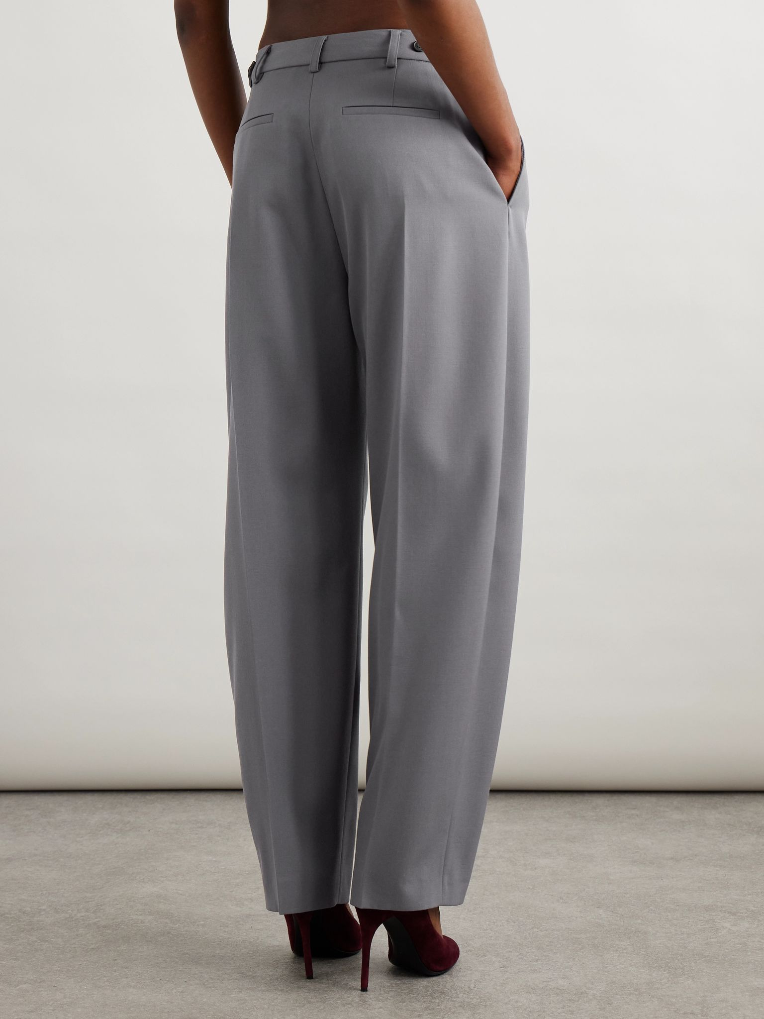 Capri pleated wool-gabardine straight-leg pants Gray - 4