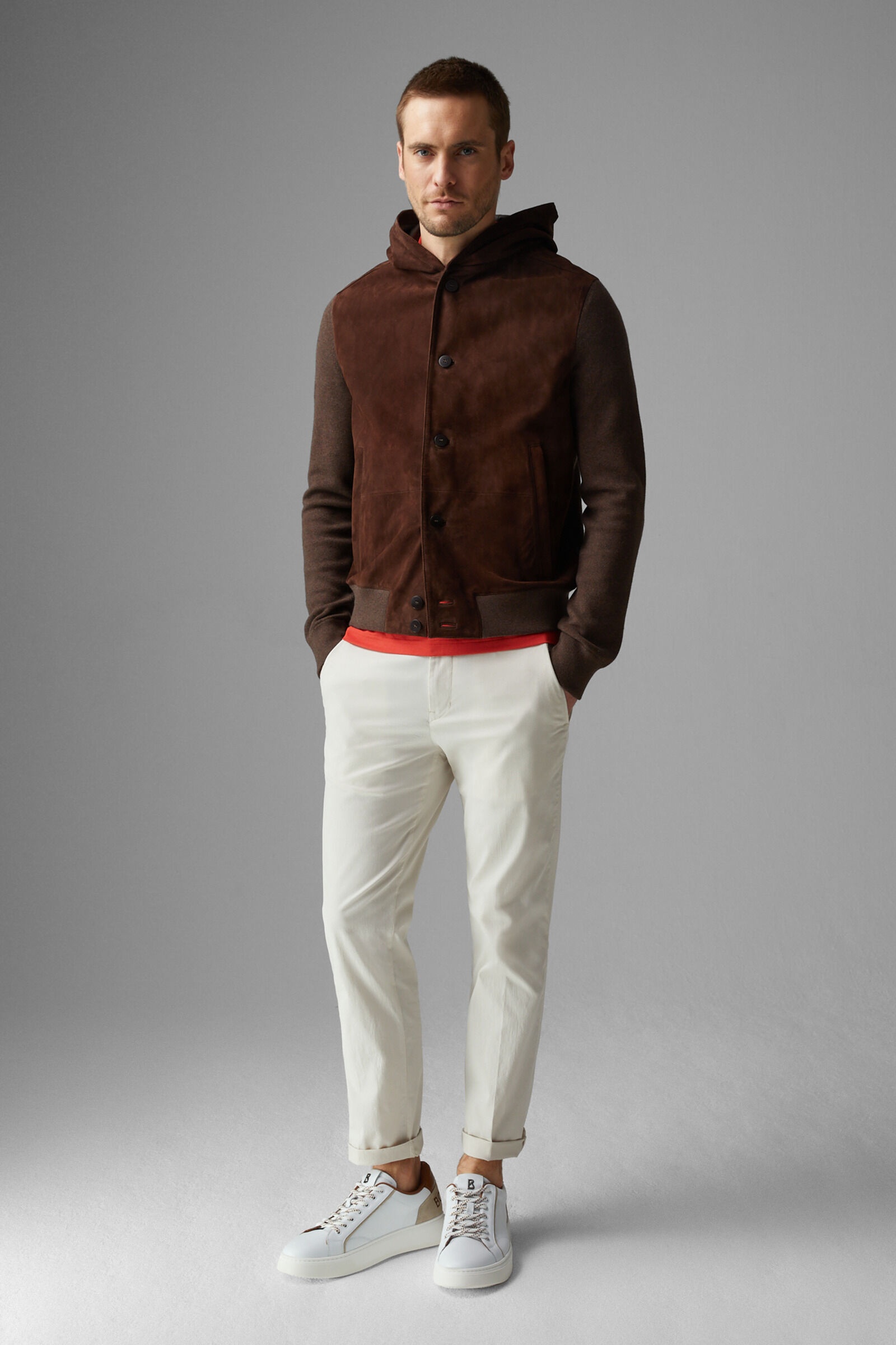 Drax Leather knit jacket in Brown - 4
