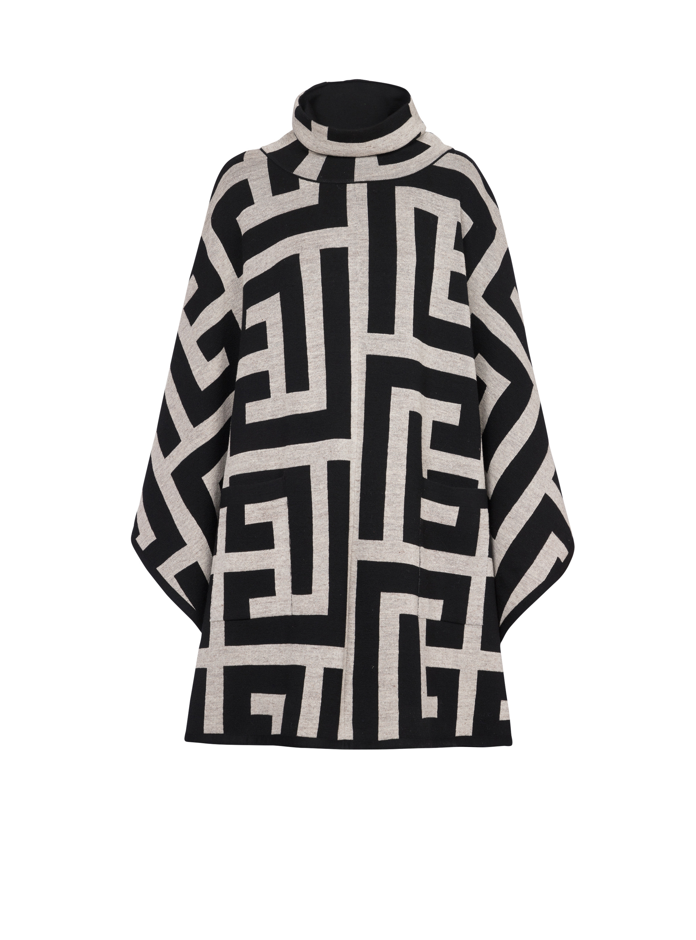 Knit poncho with maxi Balmain monogram print - 1