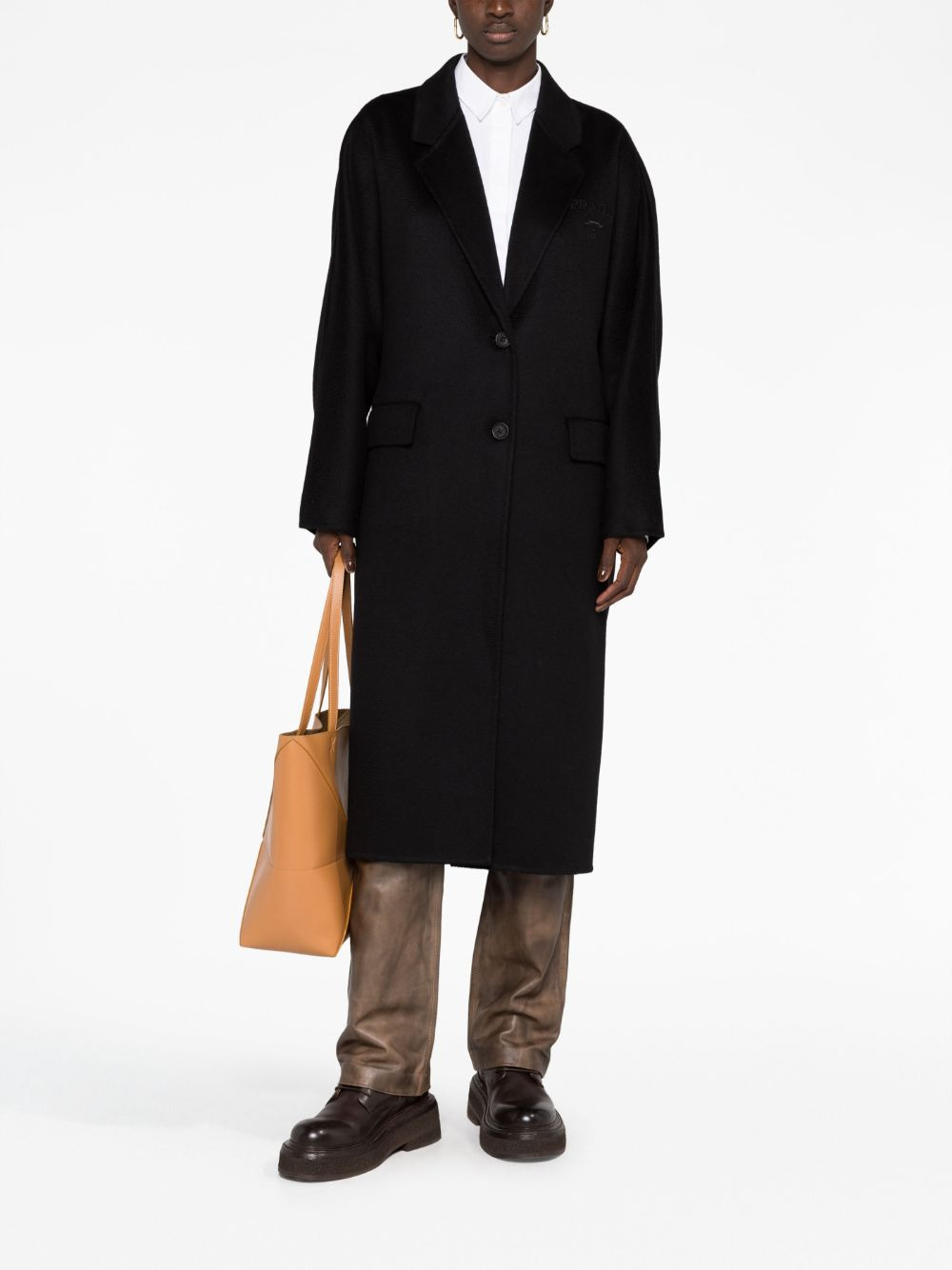 logo-embroidered cashmere coat - 2