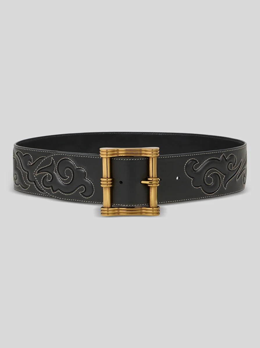 LEATHER BELT WITH TEXAN EMBROIDERY - 1