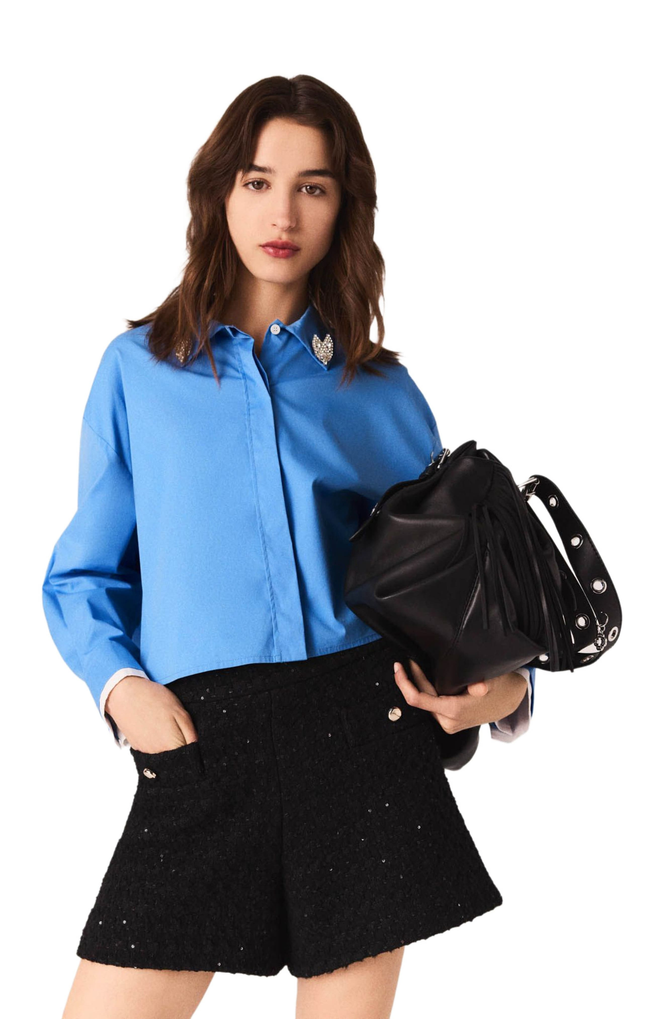 maje Rhinestone tweed shorts in Black at Nordstrom - 3