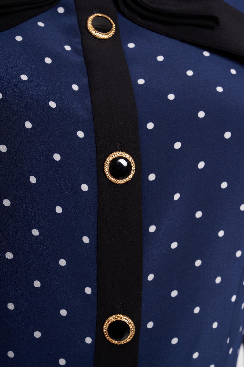 POLKA DOT PRINT SILK MINI DRESS W/JWL BUTTONS, BOW 3