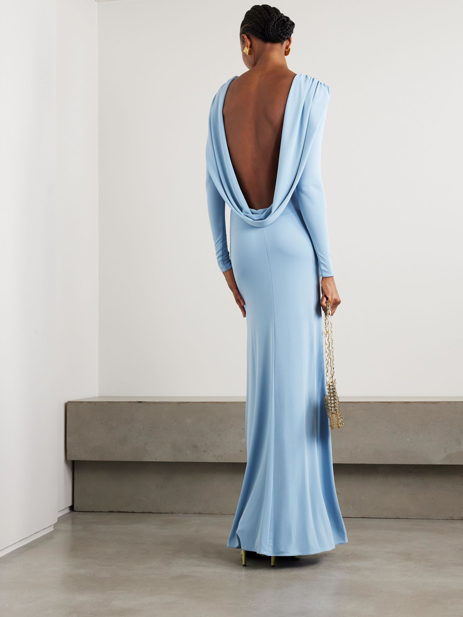 Roisin open-back draped stretch-jersey gown Blue - 2