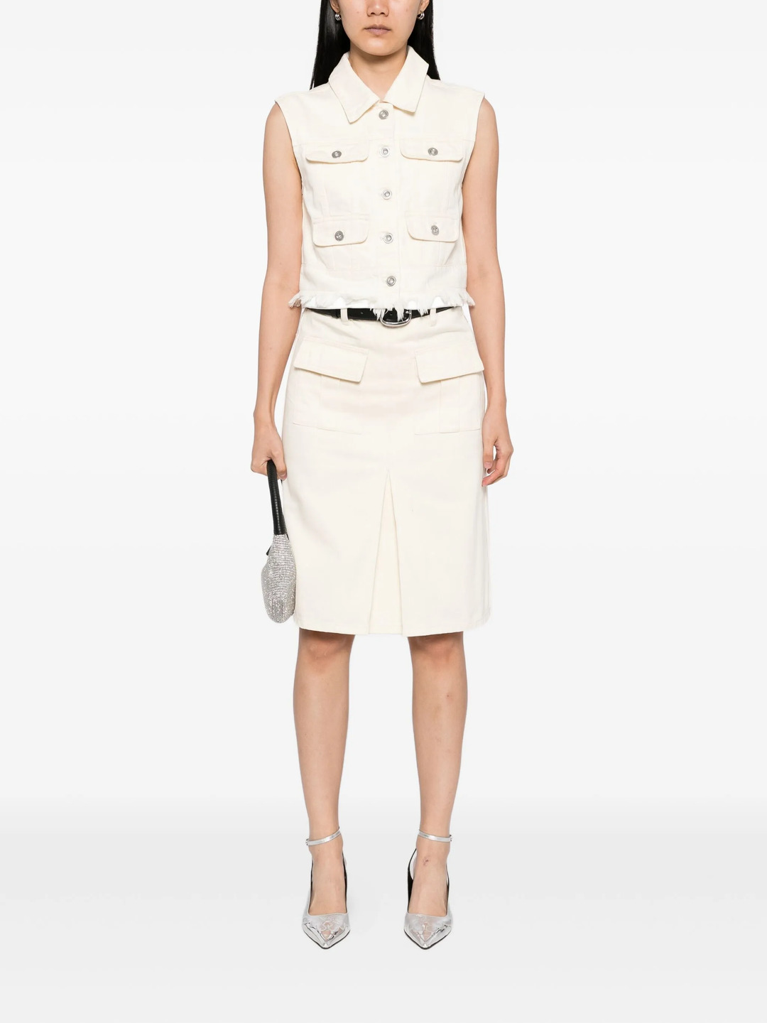 Cream Denim Midi Skirt - 2