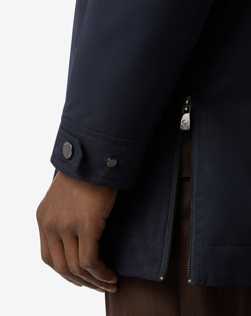 Blue technical fabric caban coat with hood 5