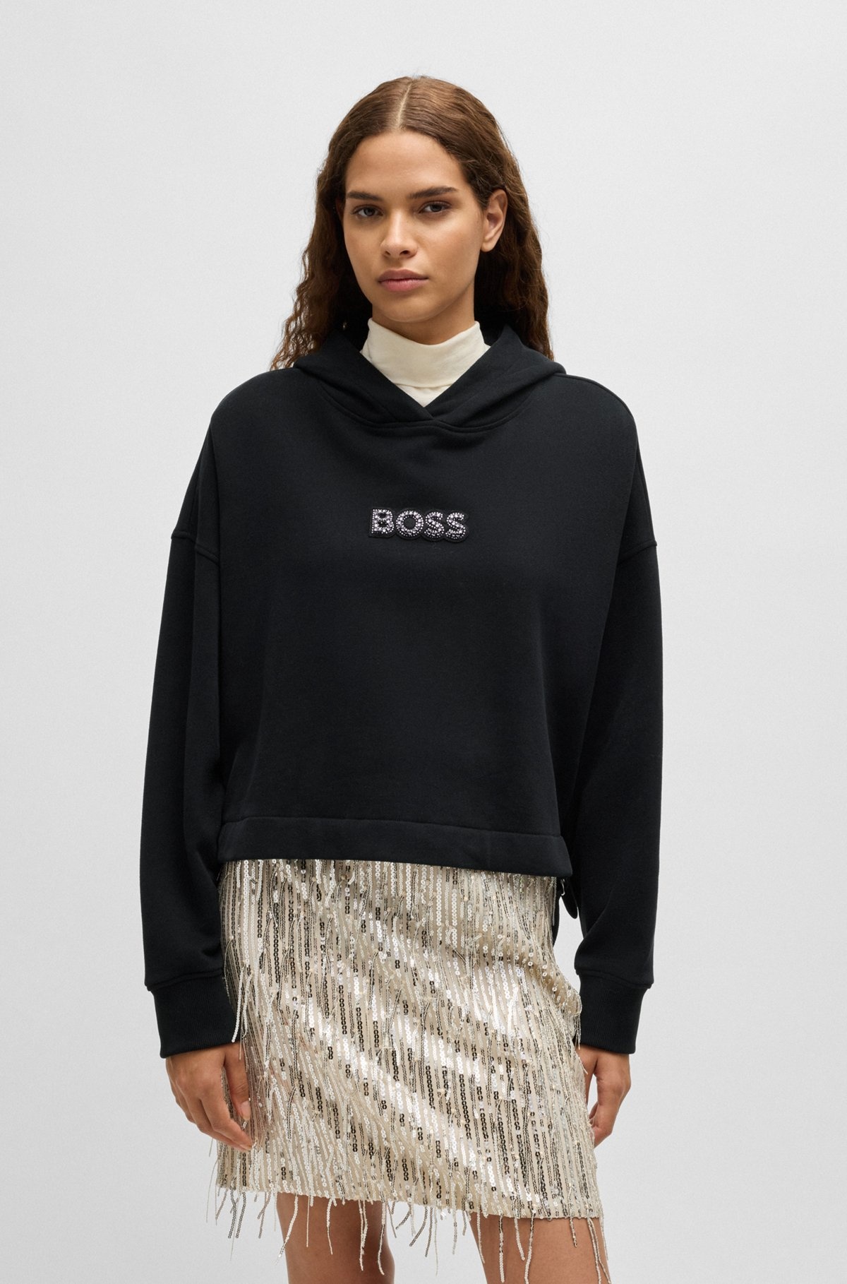 COTTON-TERRY HOODIE WITH CRYSTAL-STUDDED LOGO - 2