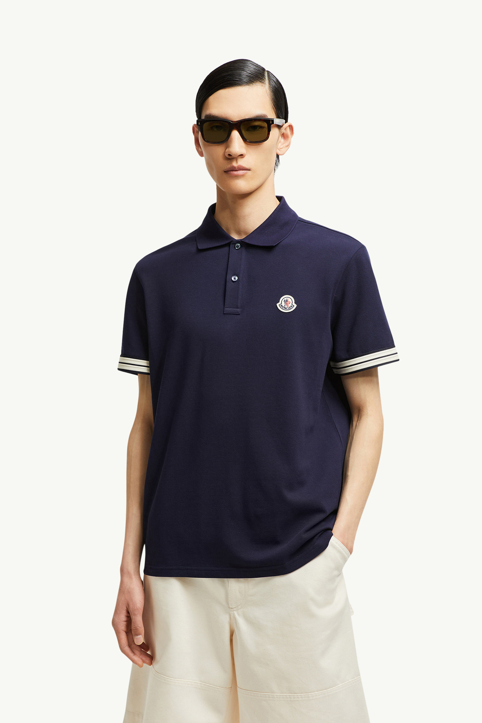 Striped Trim Cotton Piquet Polo Shirt - 2