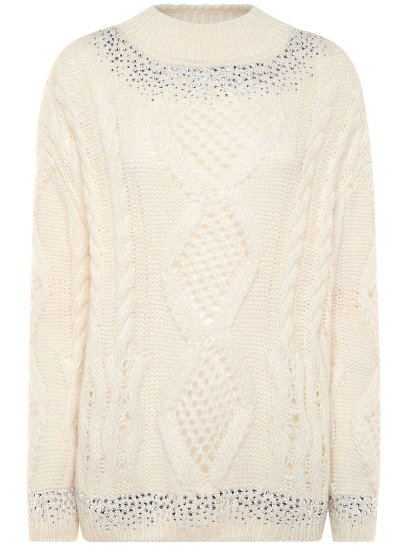 rhinestone-embellished cable-knit sweater 1