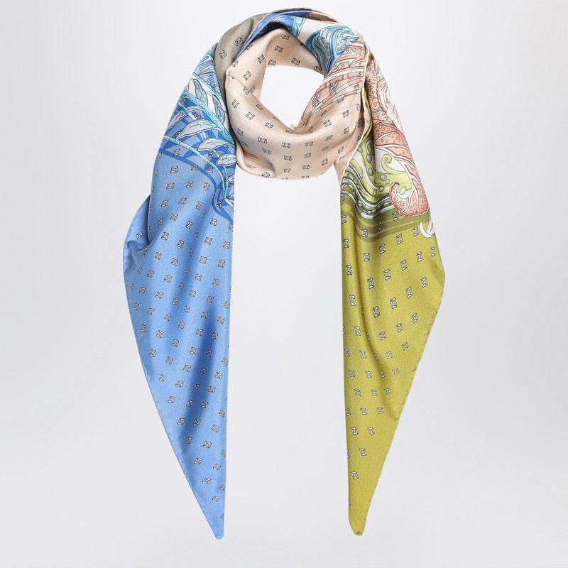 Ferragamo Green/Blue Silk Scarf With Madras Print Women - 1