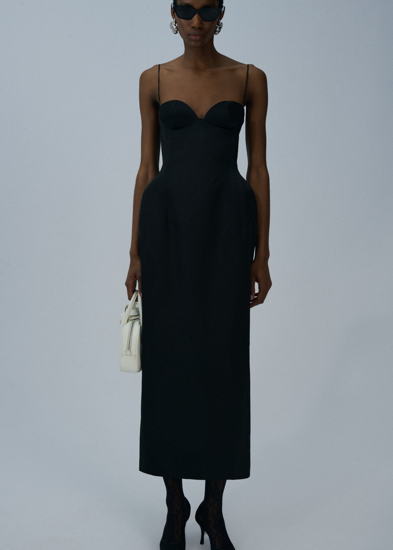 MAGDA BUTRYM Sweetheart silk hourglass midi dress in black outlook