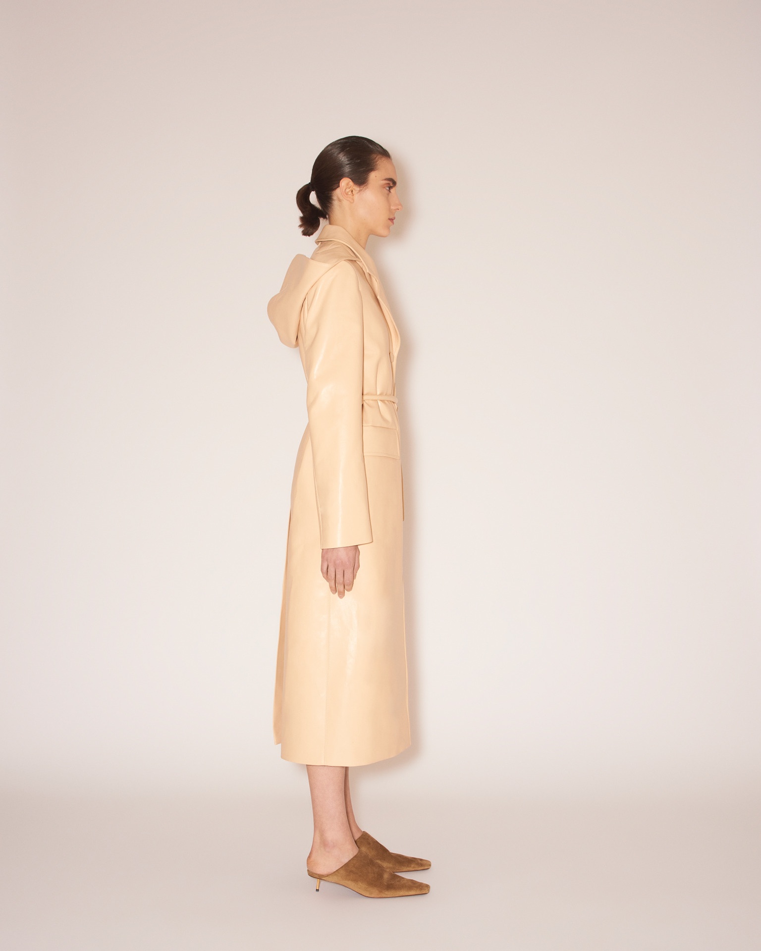KENNA - Regenerated leather hooded coat - Eggshell - 4