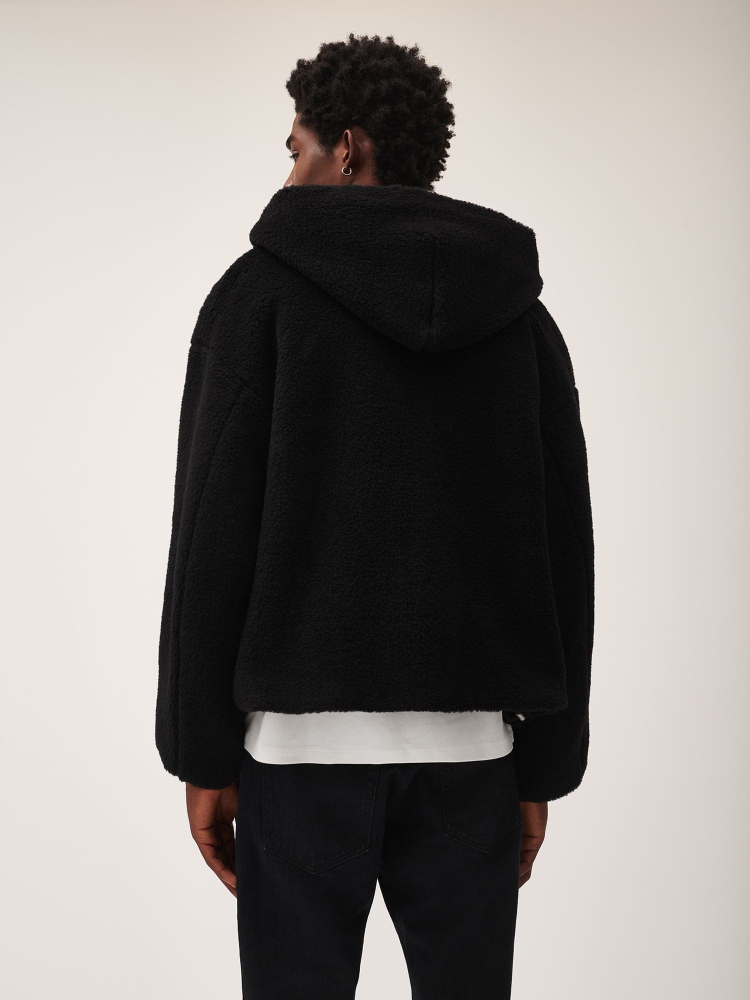 Mens Recycled Wool Fleece Reversible Bomber Jacket - Black - 3