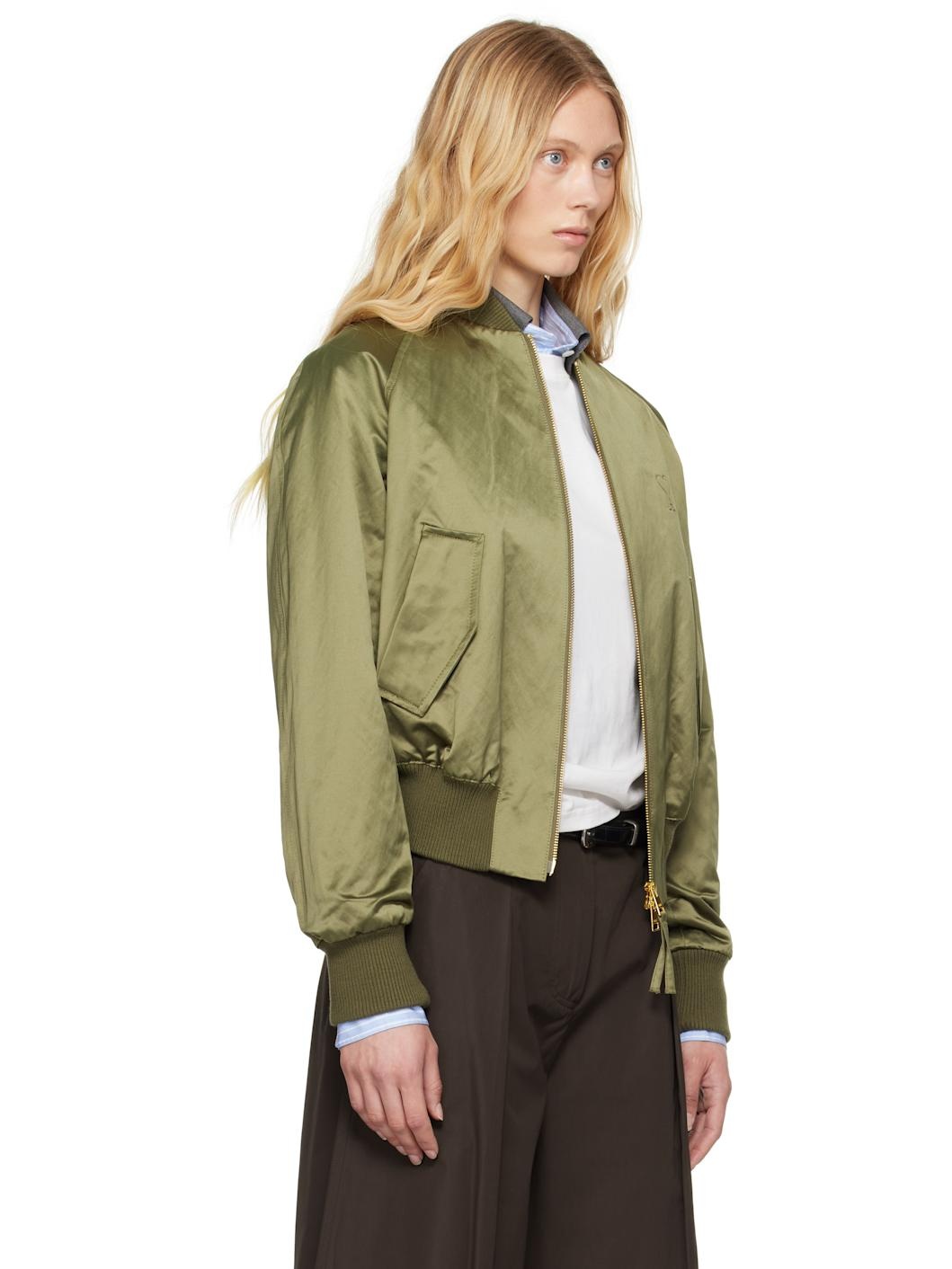 Green Cotton Satin Ami de Coeur Bomber Jacket - 2