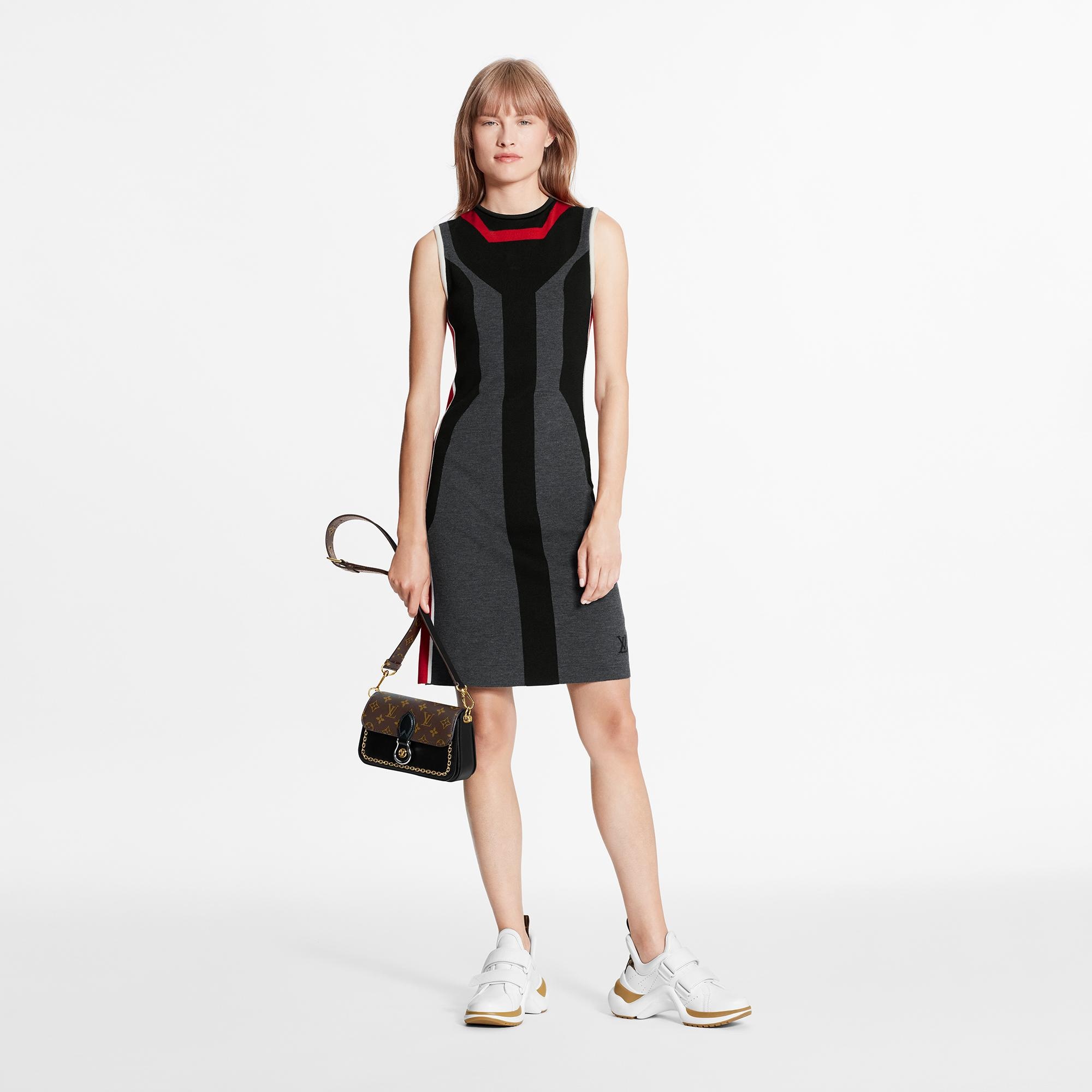 Geometric Body-Conscious Intarsia Knit Dress  - 2