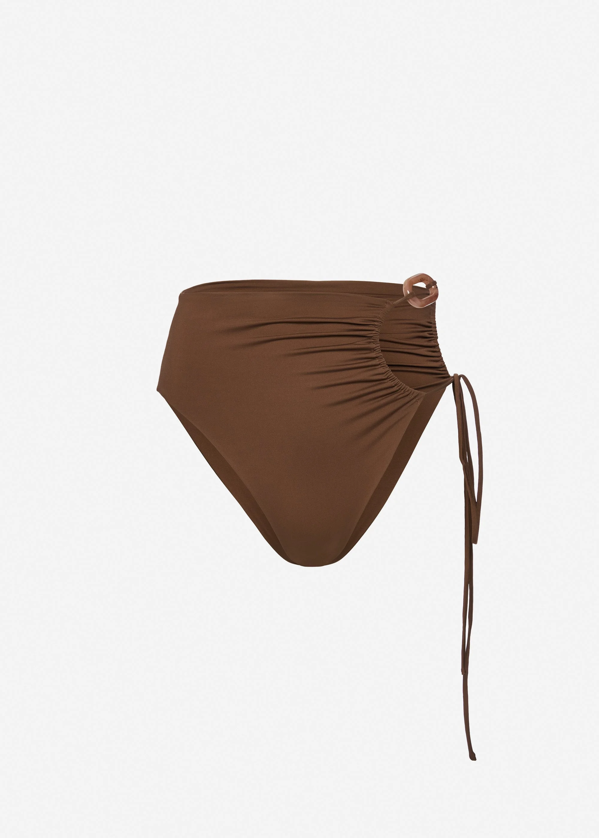 High-waist swim bottom with ring detail in brown - 1
