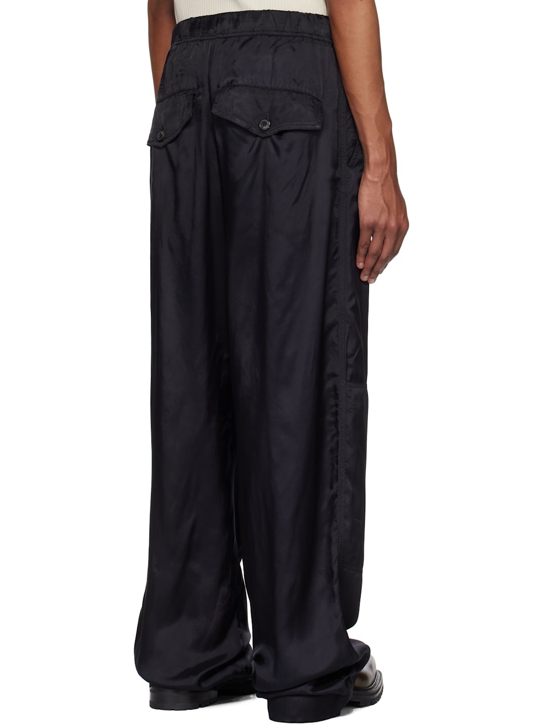 Navy Viscose Drawstring Cargo Pants - 3