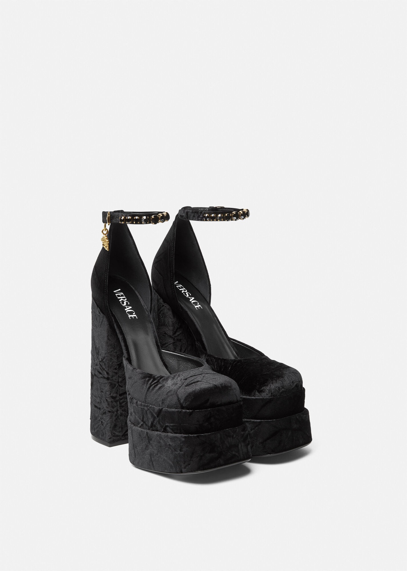 VERSACE Medusa Aevitas Velvet Platform Pumps