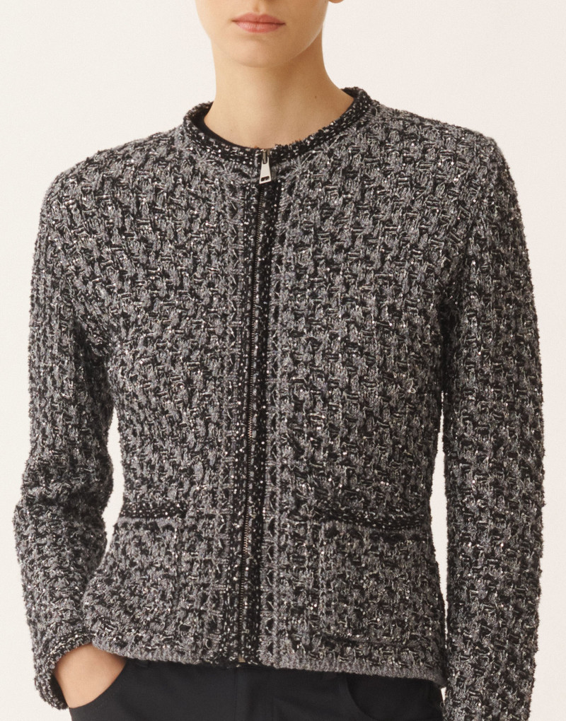 Dark blue sequin tweed jacket with a denim effect 5