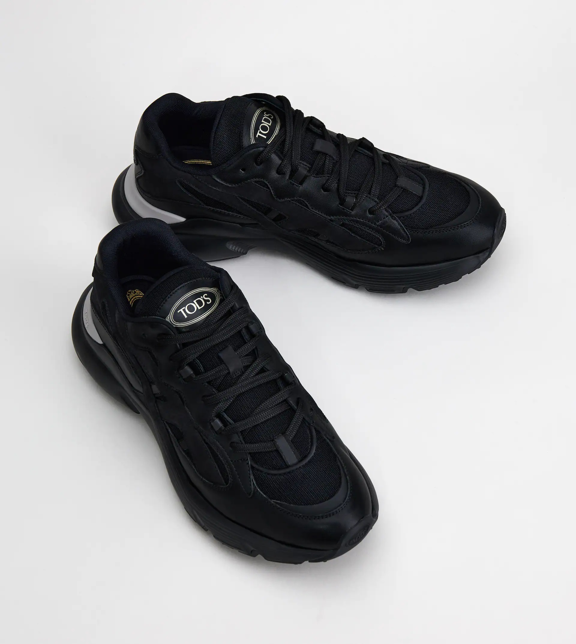 LEATHER AND TECHNICAL FABRIC SNEAKERS - BLACK - 3