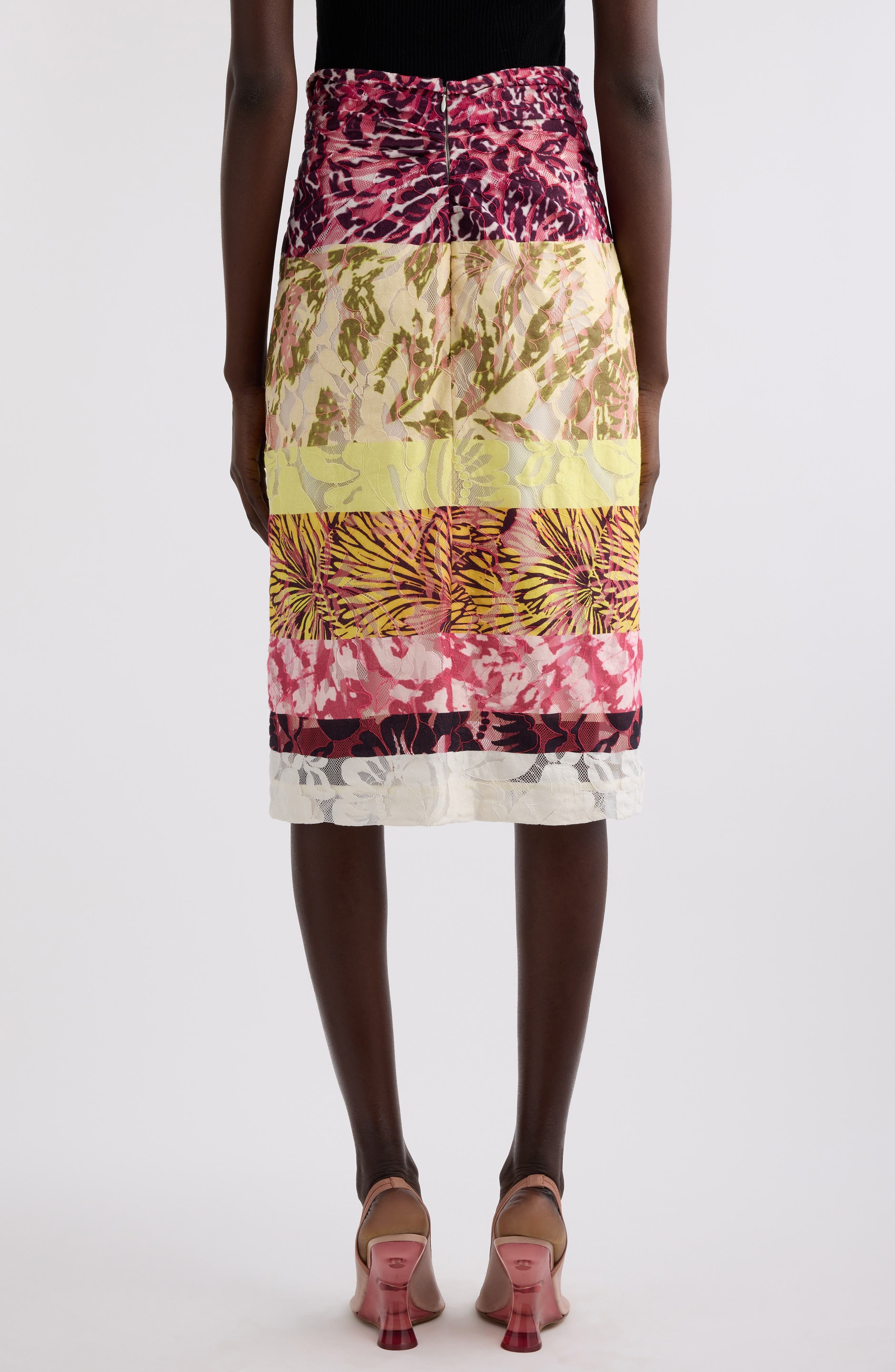 Dries Van Noten Stan Mixed Print Midi Skirt in Burgundy at Nordstrom - 3