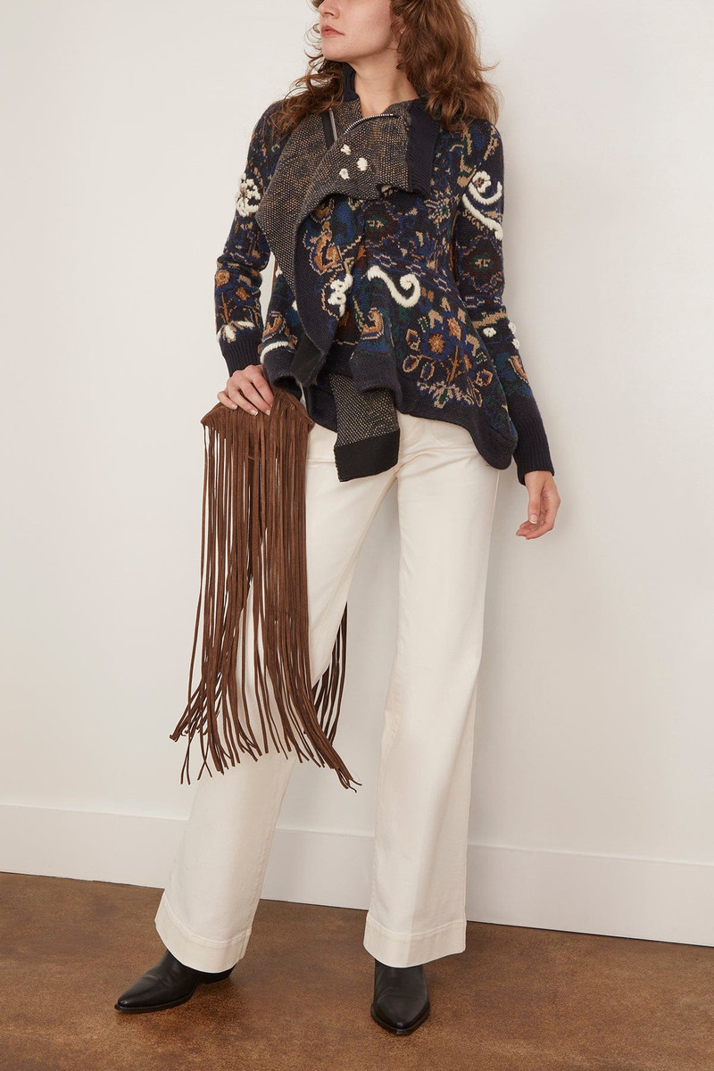 sacai Floral Jacquard Knit Blouson in Navy outlook