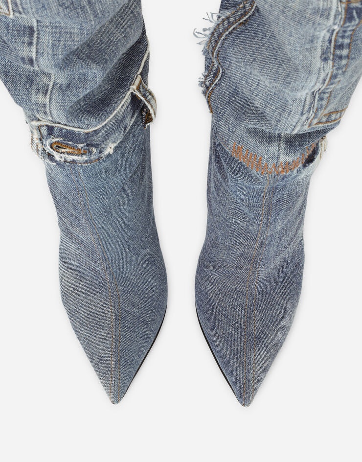 Patchwork denim over-the-knee boots - 4