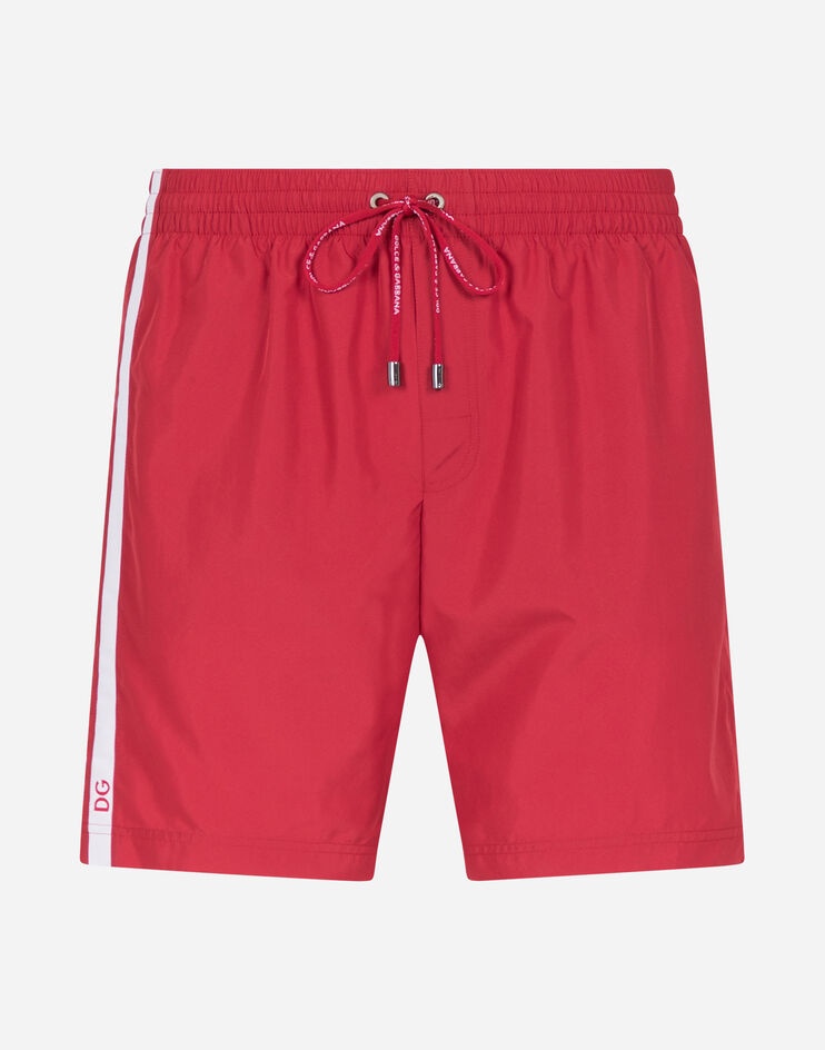 Mid-length swim trunks with branded side band - 1