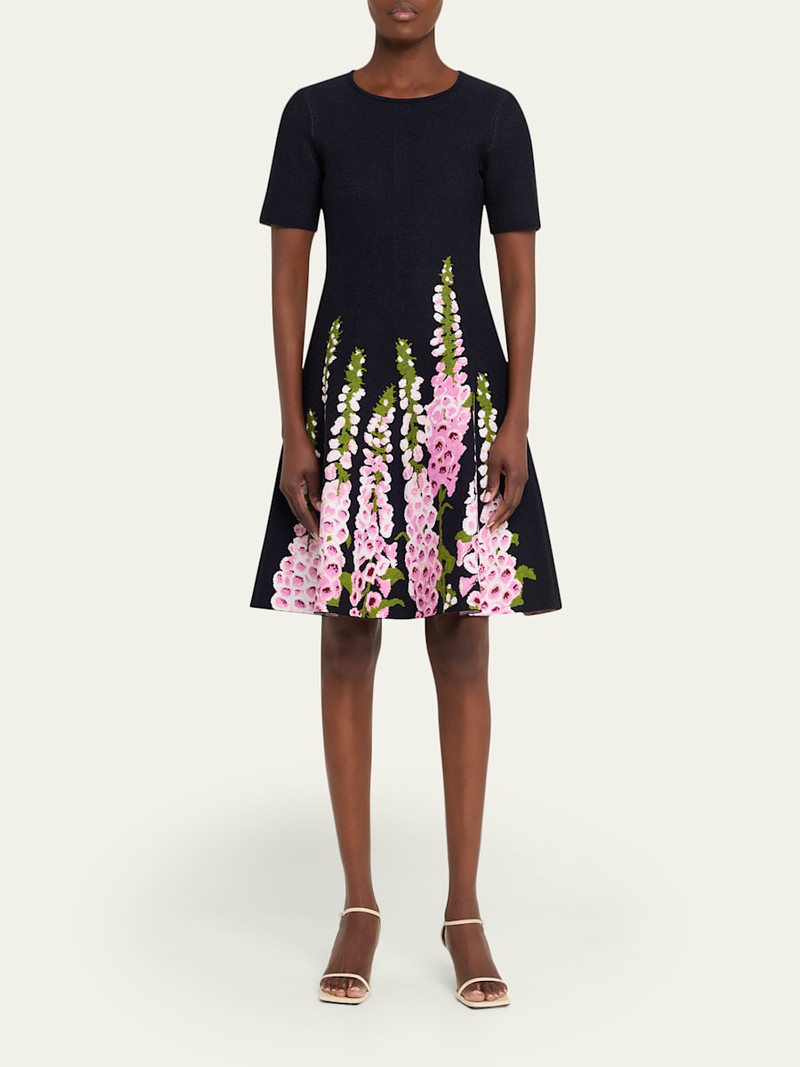 Oscar de la Renta Foxglove Jacquard Knit Short-Sleeve Mini Dress outlook