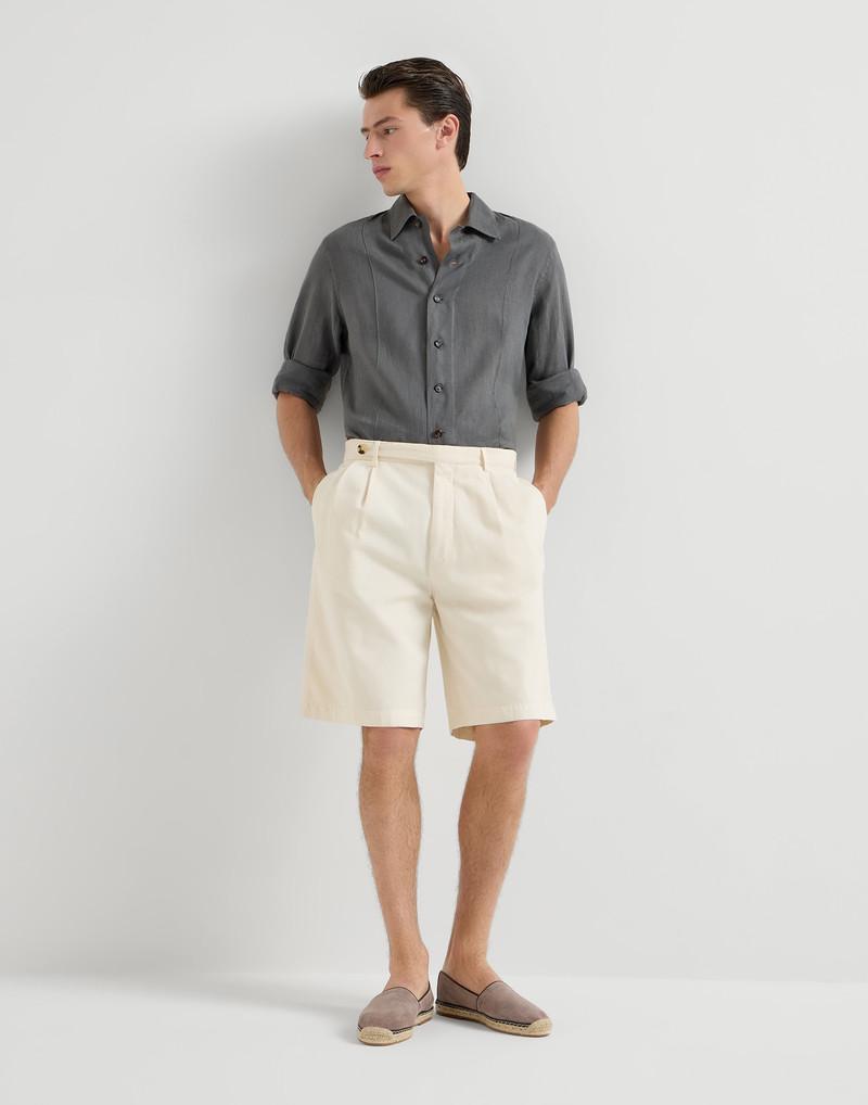 Garment-dyed Bermuda shorts in twisted cotton gabardine with pleats and tabbed waistband 5
