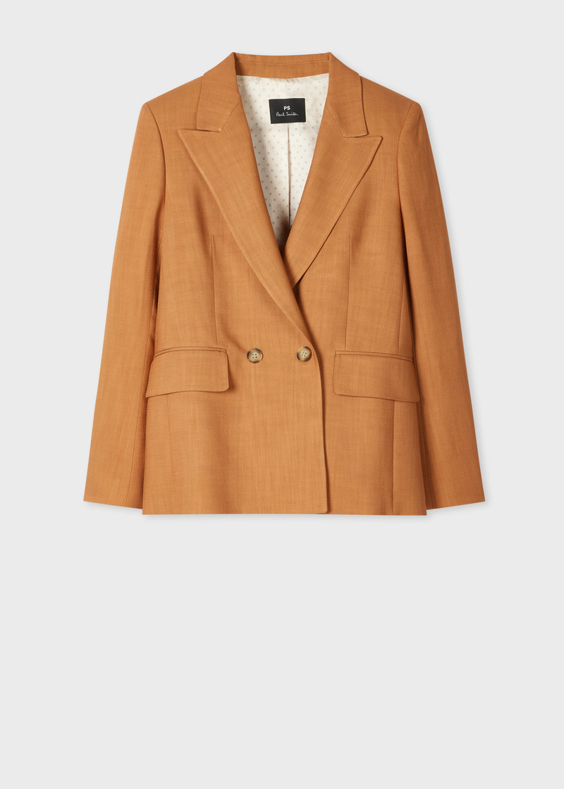 Women's Tan Textured Double-Breasted Blazer 1