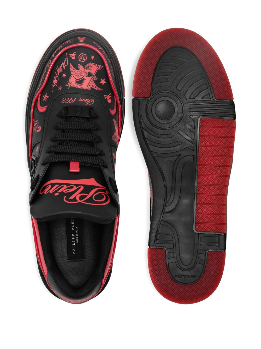 leather tattoo-print sneakers - 3