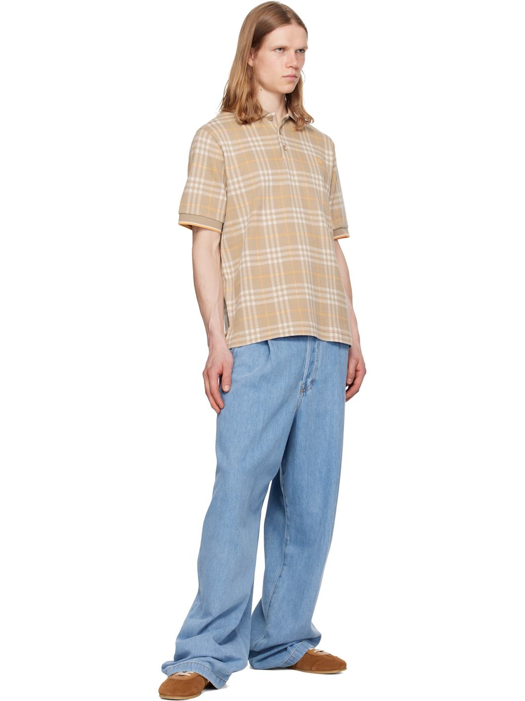 Beige Check Cotton Polo - 4