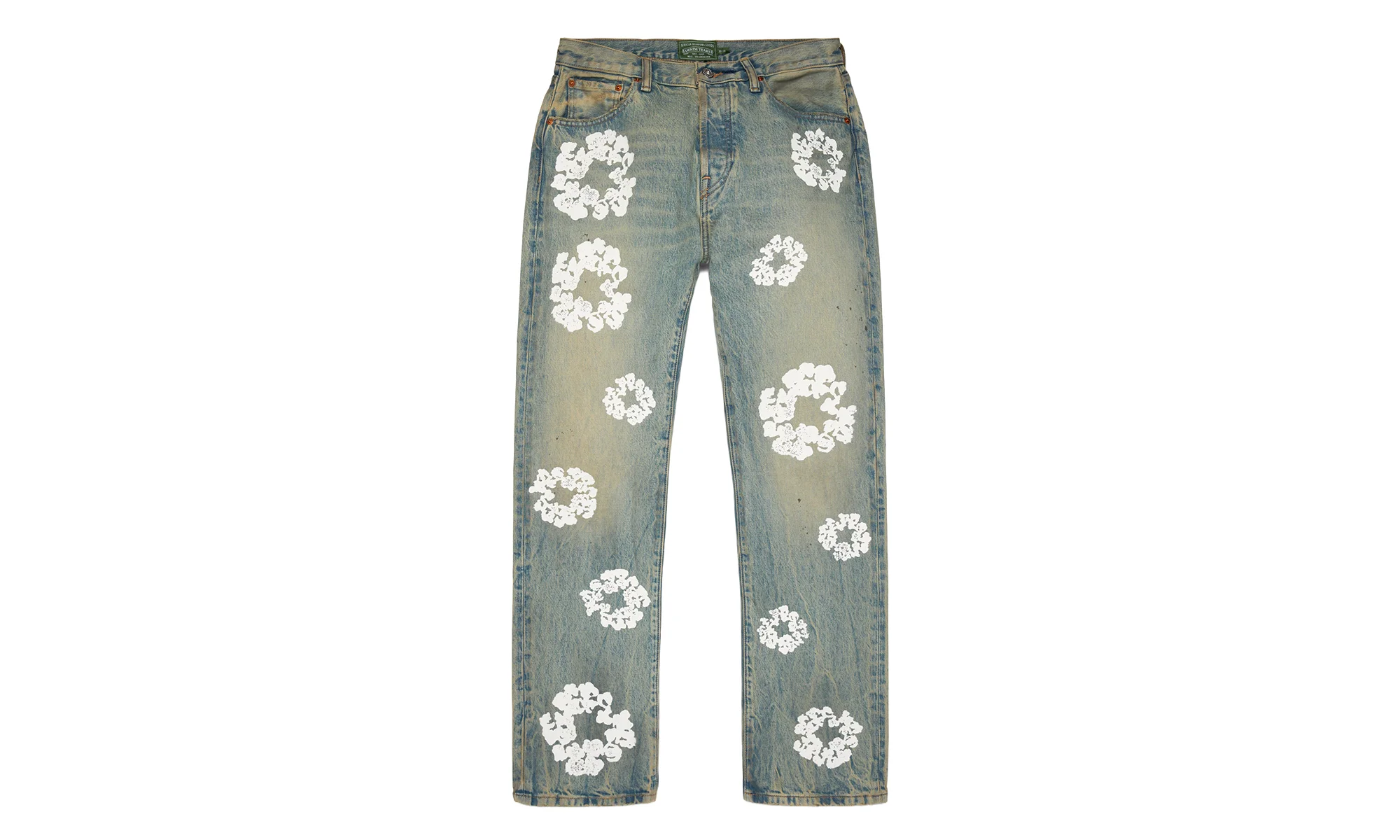 Straight Cotton Wreath Denim Pant Dirty Wash "Blue" DT600 - 1
