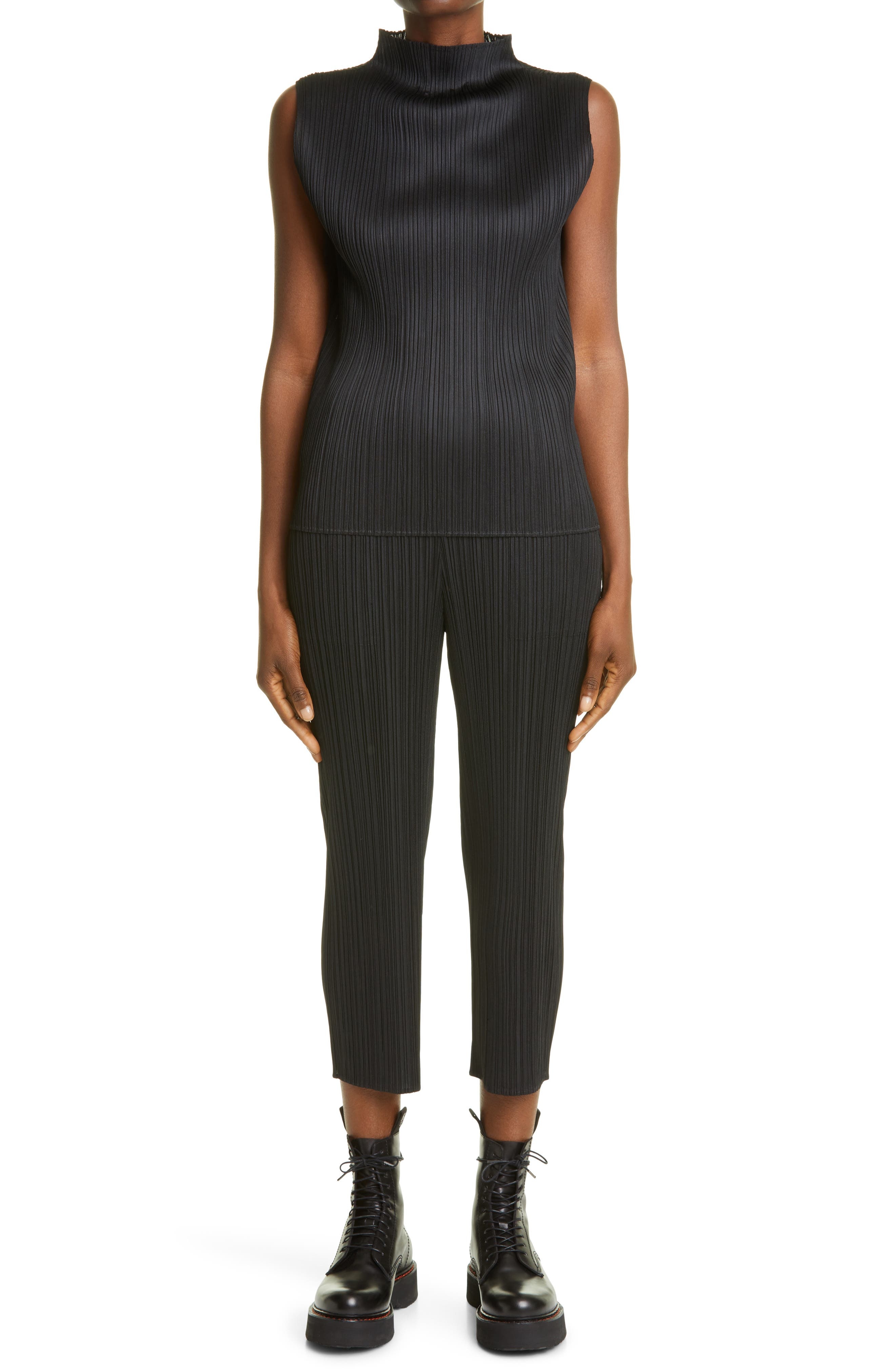 Pleats Please Issey Miyake Pleated Funnel Neck Top in Black at Nordstrom - 7