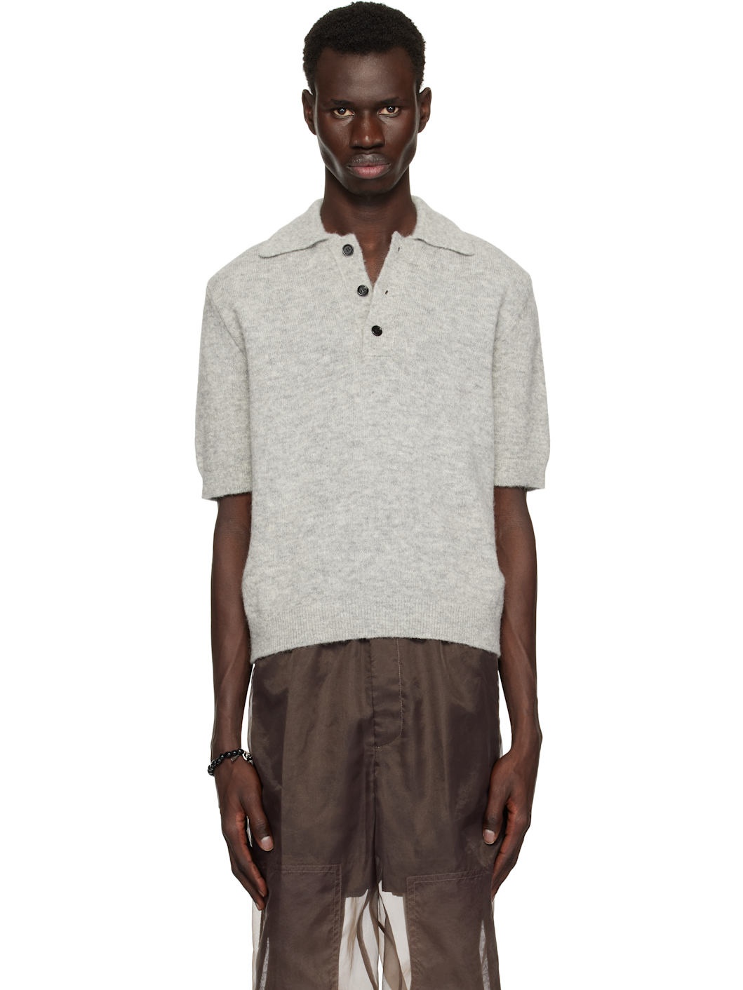 Gray Alpaca Wool Polo - 1