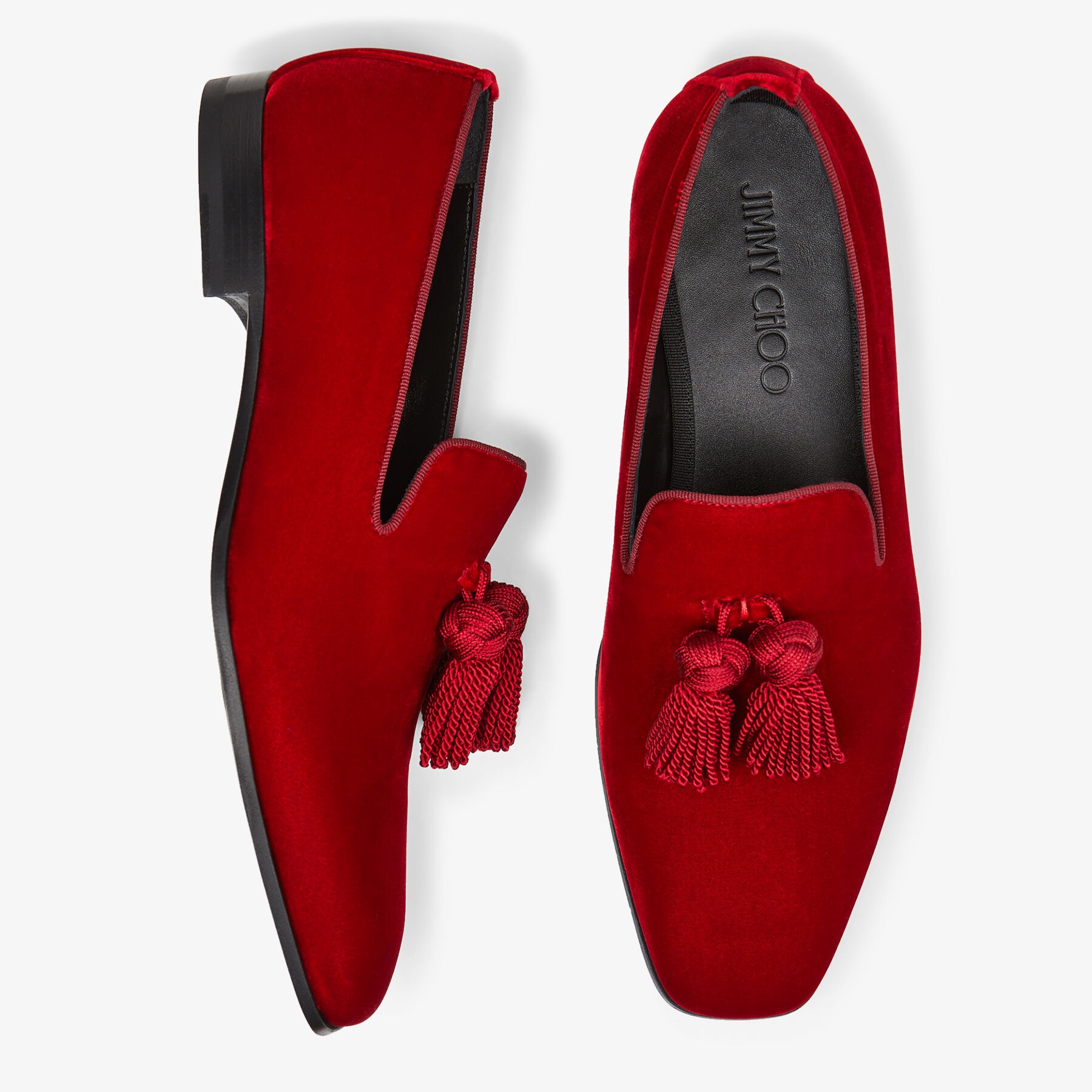 Foxley/M
Red Velvet Slip-On Shoes with Tassel - 5