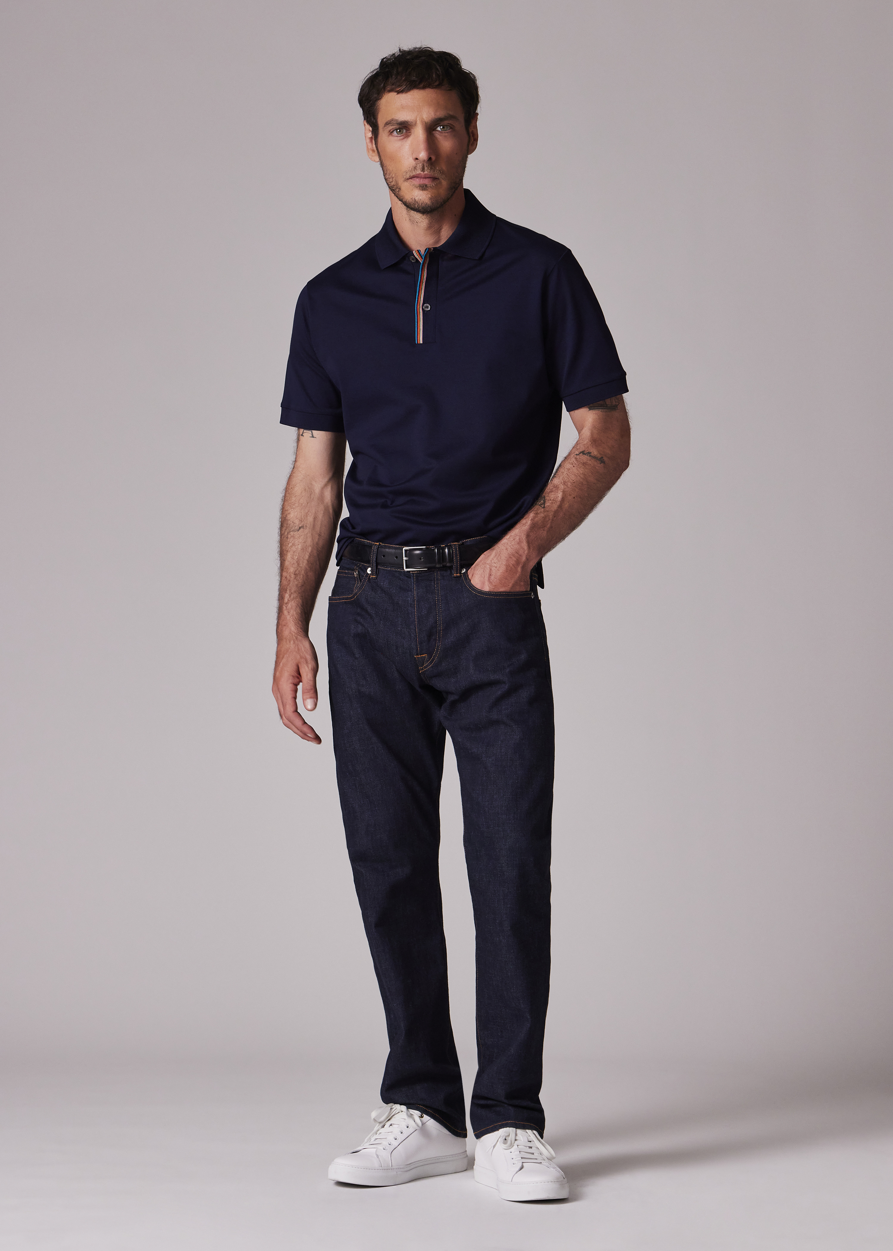 Dark Navy 'Signature Stripe' Trim Polo Shirt - 5