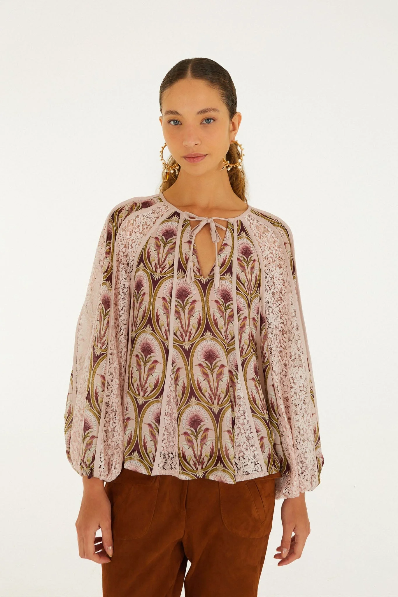 Birds Tree Garden Medal Long Sleeve Blouse - 1