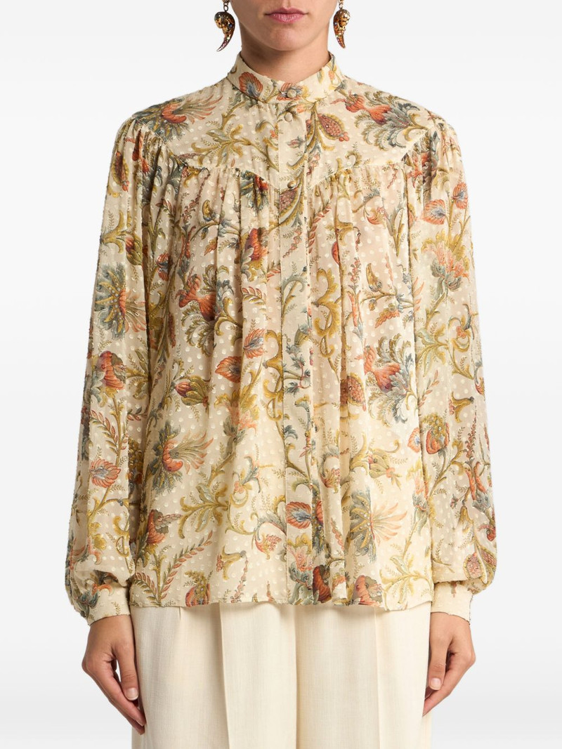 Etro dotted-effect floral top outlook