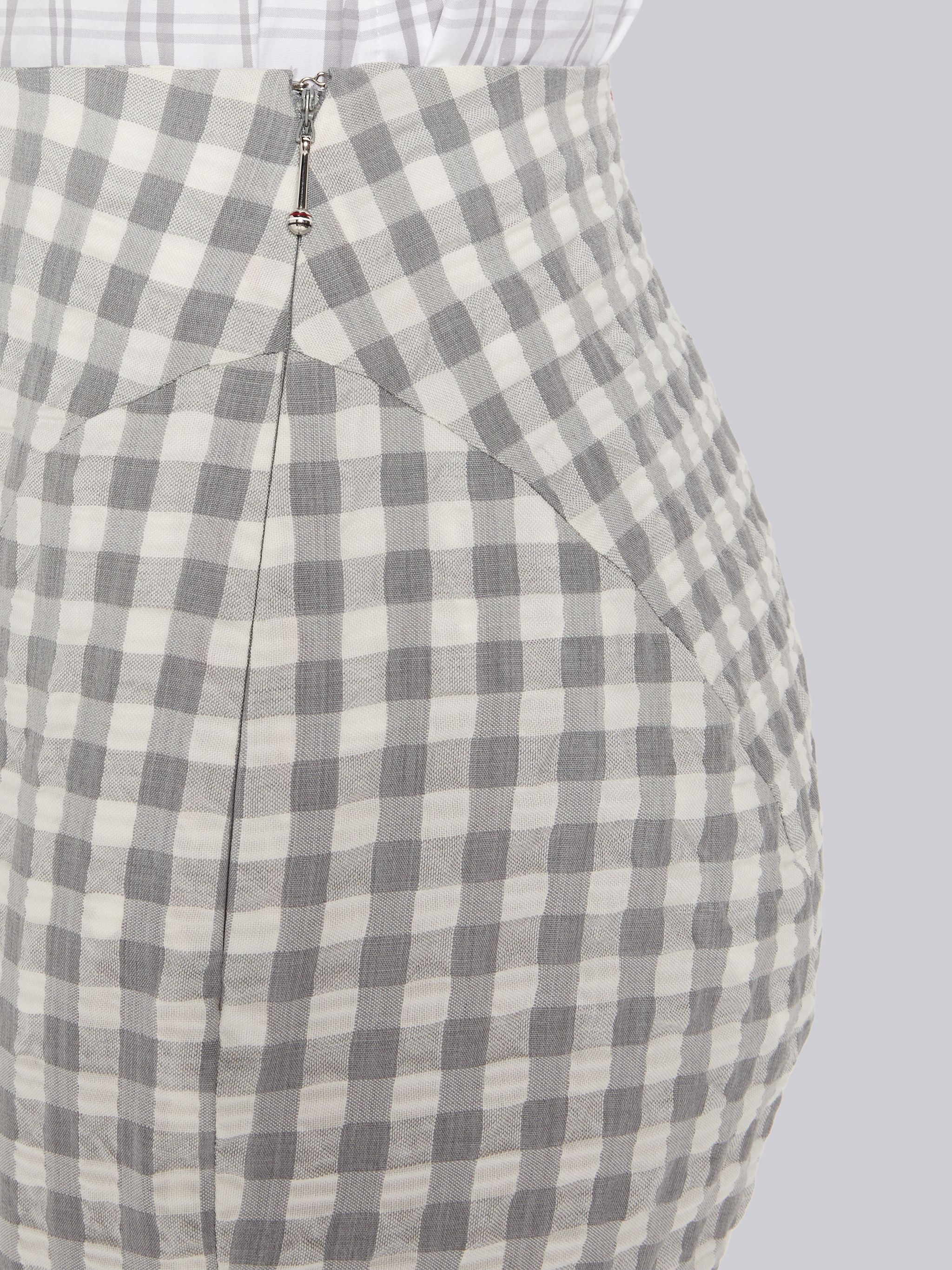 Medium Grey Gingham Wool Seersucker Articulated Legging - 5