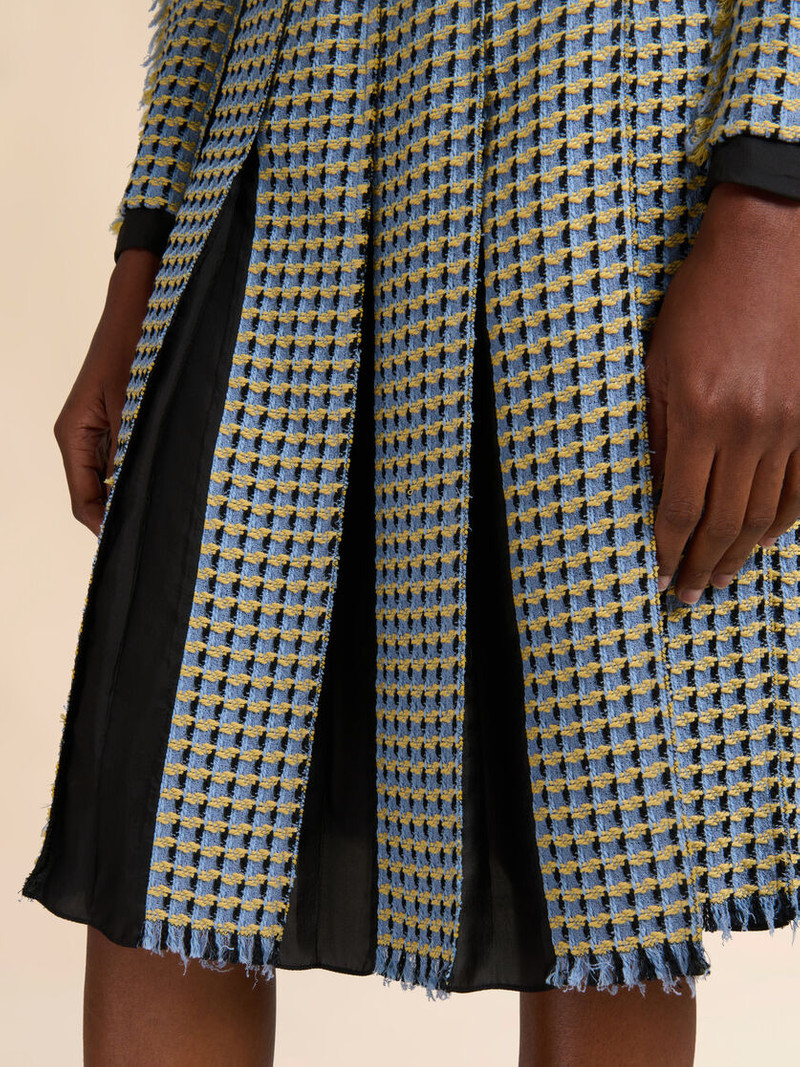 BLUE COTTON TWEED-EFFECT PLEATED SKIRT 4