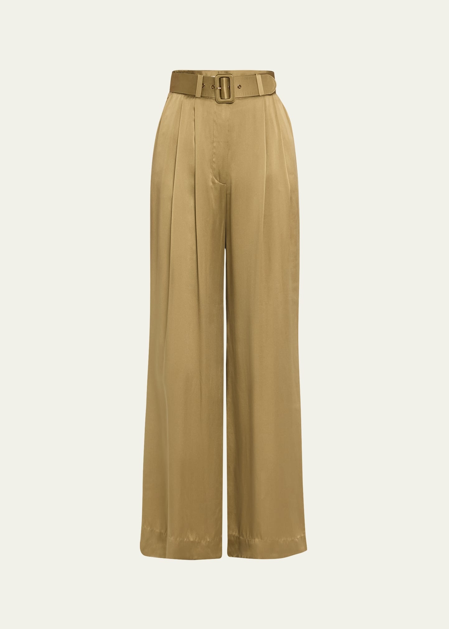 Belted Silk Tuck Pants - 1