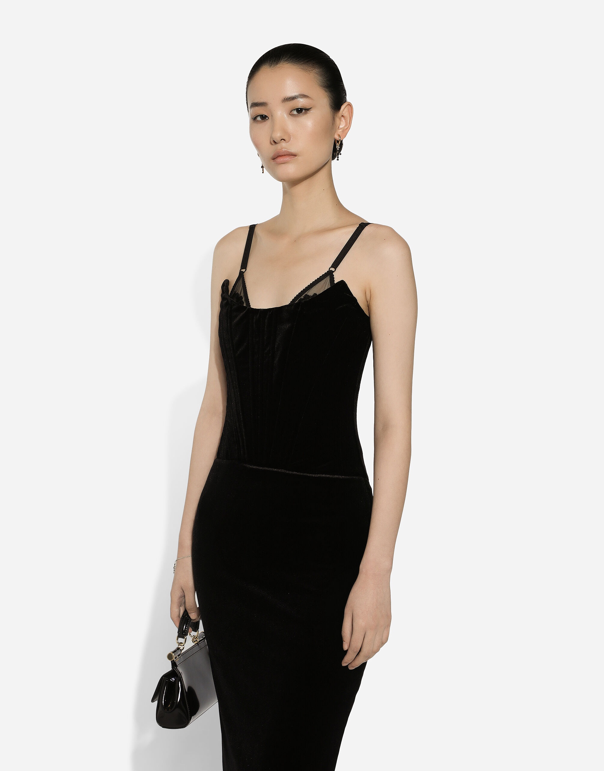 Velvet calf-length corset dress - 4