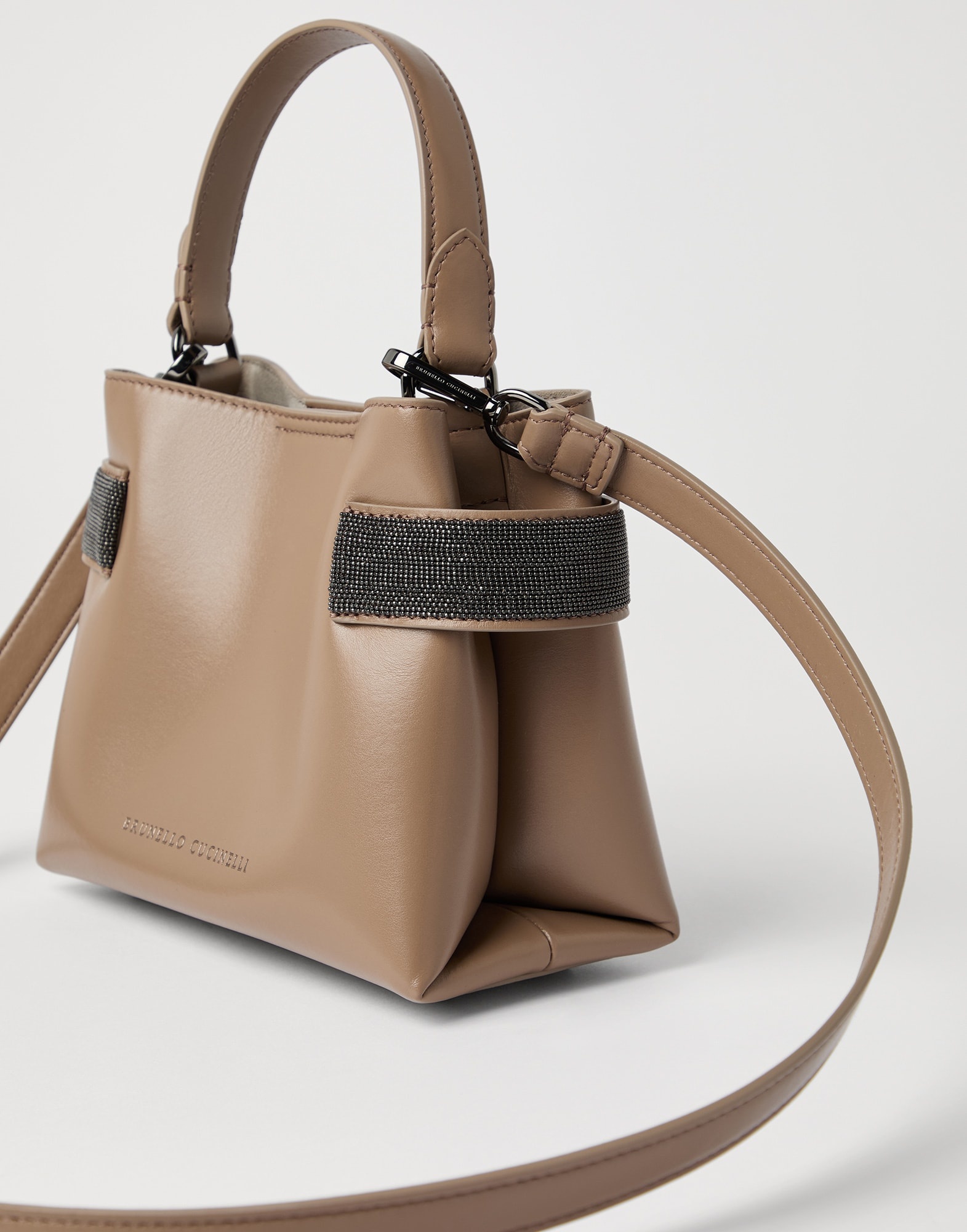 Essence small top-handle bag in calfskin with precious bands - 3